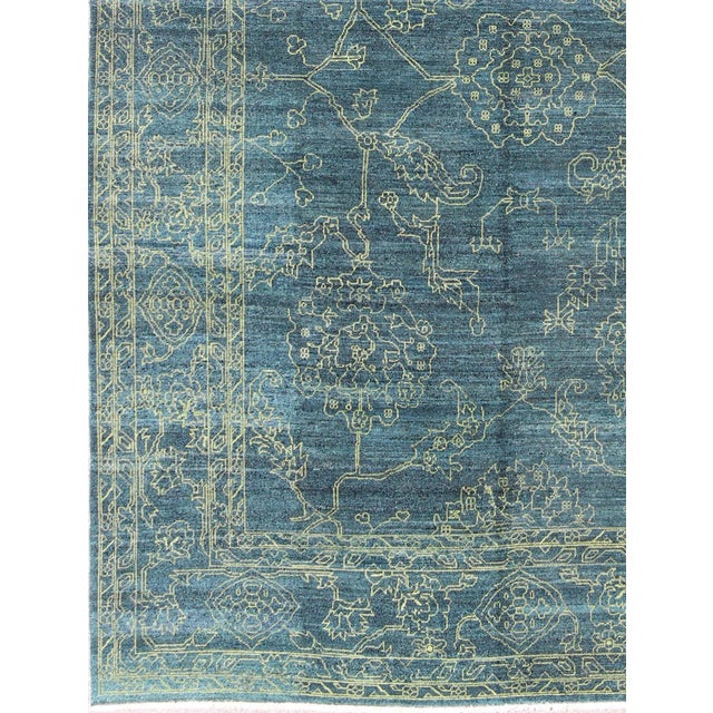 Transitional Fine Modern Rug With Transitional Design in Teal Blue and Lime Green For Sale - Image 3 of 13