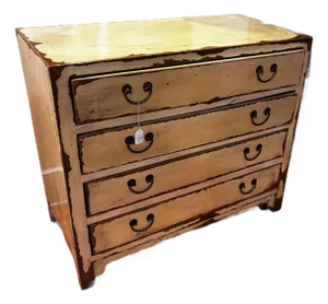 Rustic Creamy Yellow Painted 4 Drawer Chest