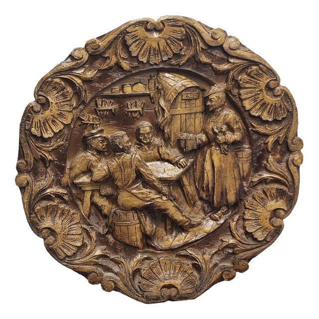 Wooden Carved Bas-Relief, 1960s For Sale