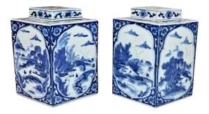 Pair of 20th Century Chinese Kangxi Style Rhombus Tea Jars
