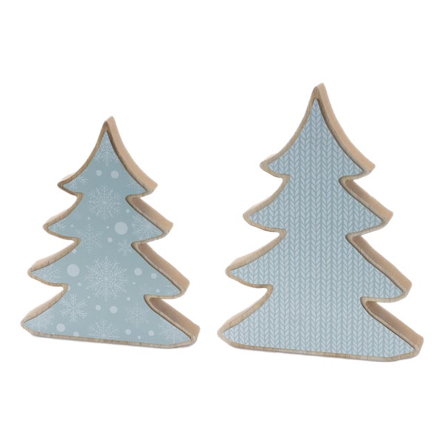 Wood Pine Tree Decor (Set of 2) For Sale