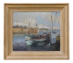 Boulard, Tuna Boats at Quayside, Oil on Panel, Mid-20th Century