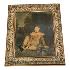 Rare Antique Painting Portrait of Lord Lawrence Seaham Glited Carved Wood Frame