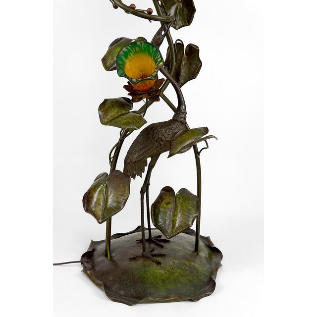 Metal French Art Nouveau Heron Floor Lamp, 1890s For Sale - Image 7 of 18