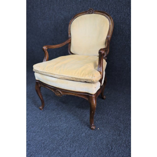 French French Style Walnut Carved Open Armchair For Sale - Image 3 of 8