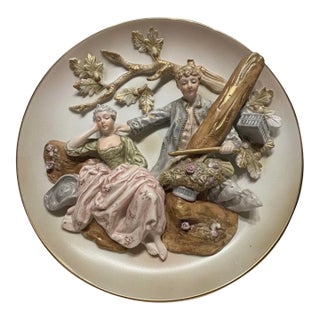 Mid-Century Ardalt 3d Relief Porcelain Courting Couple Wall Plate For Sale