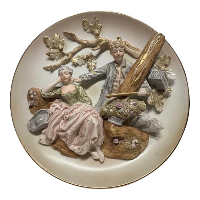 Mid-Century Ardalt 3d Relief Porcelain Courting Couple Wall Plate For Sale