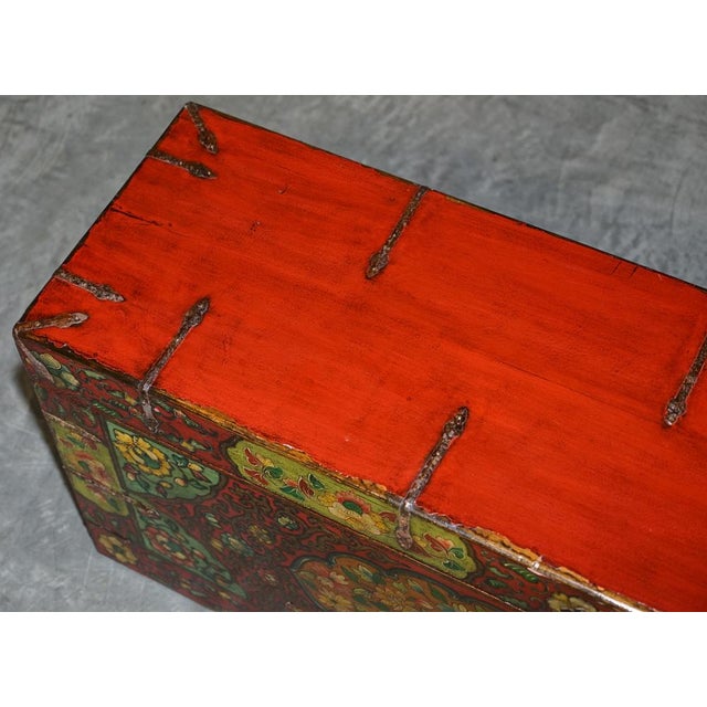 Brown Chinese Hand Painted Linen Trunk For Sale - Image 8 of 18