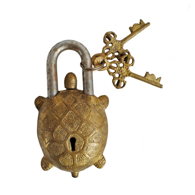 Indian Vintage Brass India Turtle Lock For Sale - Image 3 of 3