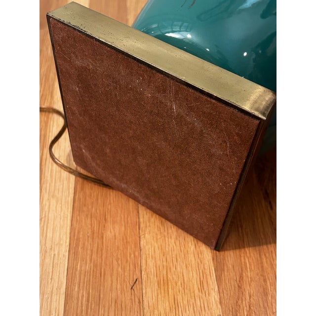 1970’s Vintage Ethan Allen Ceramic and Brass Ginger Jar Lamp in Teal For Sale - Image 12 of 12