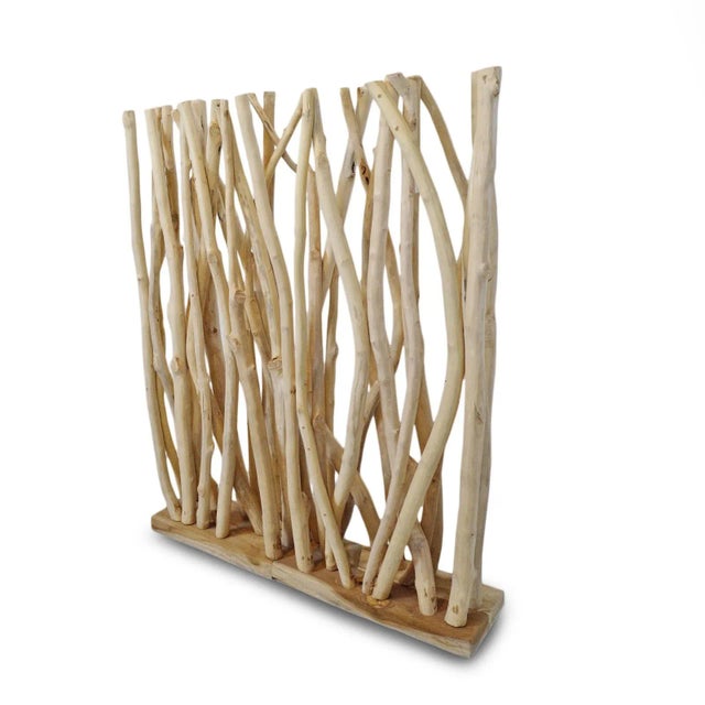Contemporary Vintage Organic Modern Rustic Raw Wood Stick Screen For Sale - Image 3 of 6
