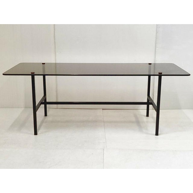 Vintage Coffee Table in Black Lacquered Steel and Smoked Glass, 1950s For Sale - Image 4 of 11