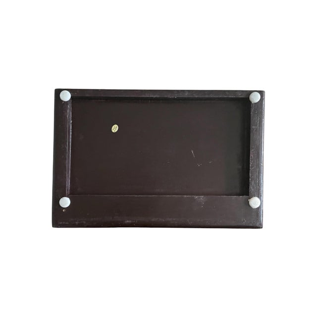 Shabby Chic Vintage Midcentury Chinoiserie Brown Lacquer Shell Inlay Jewelry Box Cabinet For Sale - Image 3 of 15