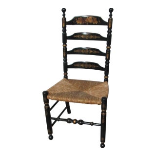 1980s Hitchcock Farmhouse Black Chair Ladderback For Sale