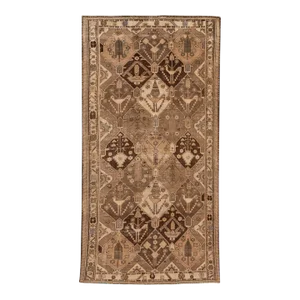 1960s Vintage Bakhtiari Handmade Tan Geometric Wool Runner