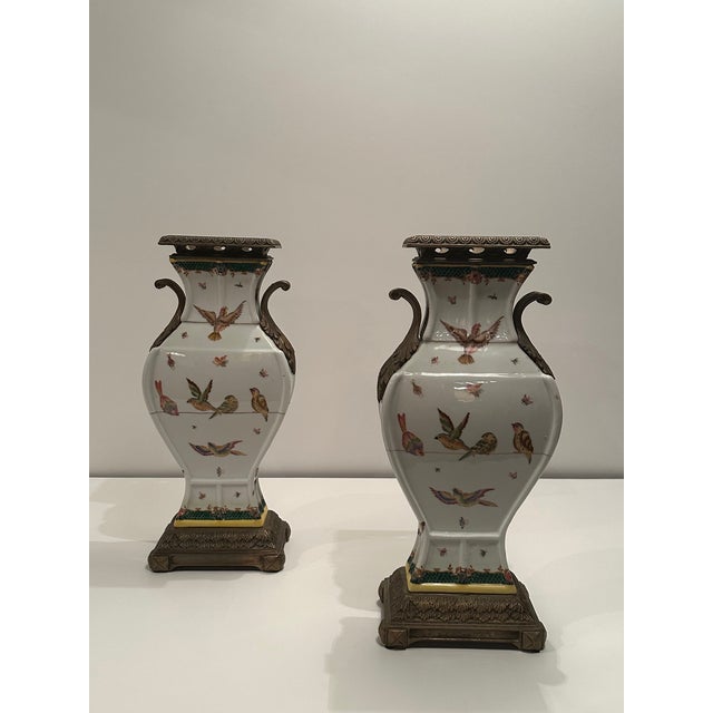 Bronze Mounted Porcelain Decorative Vases -a Pair For Sale - Image 14 of 14
