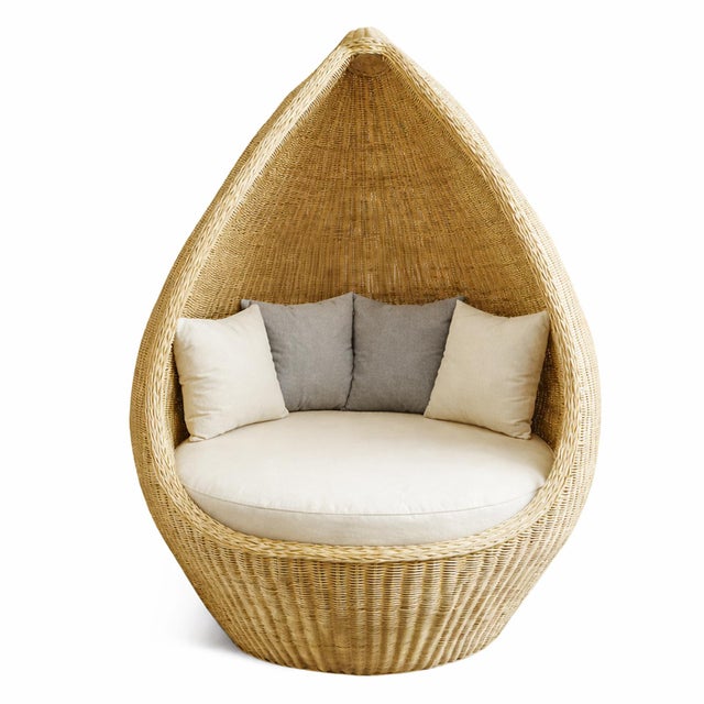 Tan Vintage Raw Wicker Pod Chair For Sale - Image 8 of 9