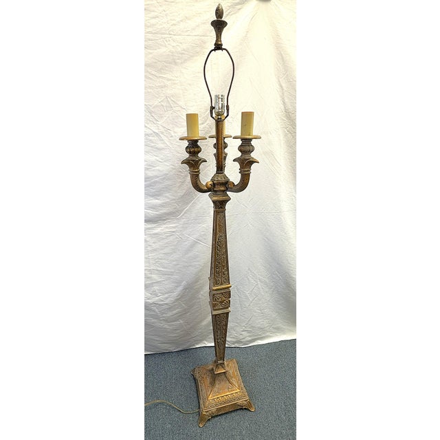 Vintage Victorian Style Heavy Painted Metal 4-Light Torchiere Floor Lamp For Sale - Image 4 of 17