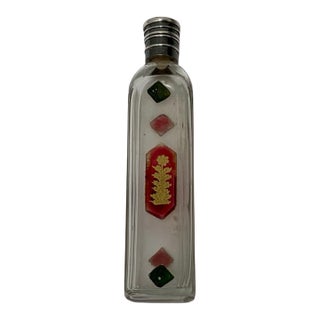Antique Bohemian Jeweled Glass Pocket Scent Bottle Hinged Cap & Intact Ground Glass Stopper Czech c.1890 For Sale