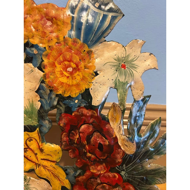 Persimmon 1930s Tole Floral Fireplace Screen For Sale - Image 8 of 12