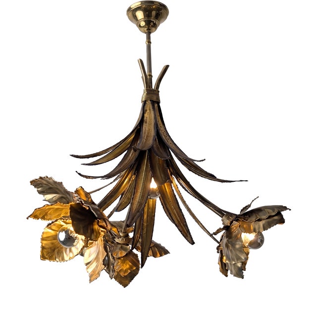 Vintage French Brass Chandelier from Maison Jansen, 1970s For Sale