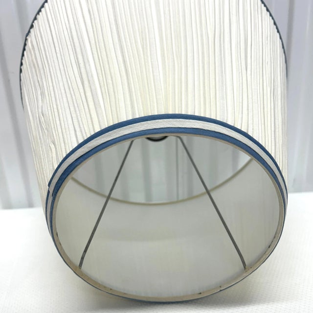 Textile Vintage White Pleated Lamp Shade With Blue Trim Detail For Sale - Image 7 of 8