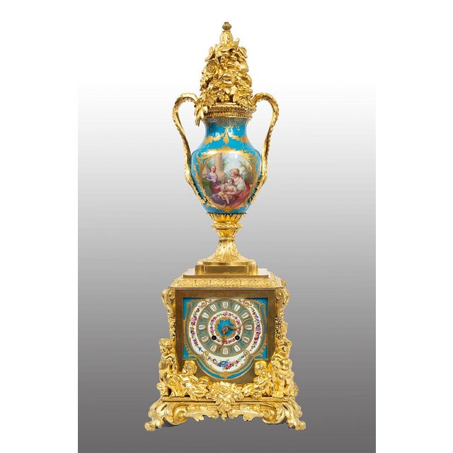 Antique 19th Century Napoleon III Clock in Gilded bronze and Sèvres Porcelain, France For Sale - Image 12 of 12