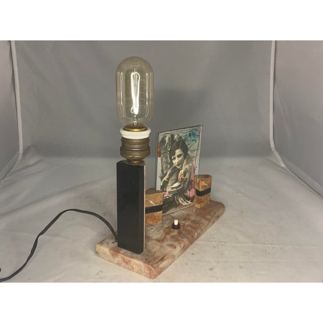 Early 20th Century Art Deco Marble Lamp with Flapper Photo Frame For Sale - Image 4 of 10
