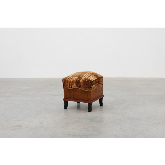 Art Deco Walnut Stools with Velvet Upholstery, Italy, 1920s, Set of 2 For Sale - Image 4 of 13