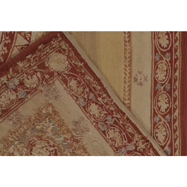Gold Aubusson Style Flatweave Rug in Beige-Brown, Red Floral Medallion by Rug & Kilim For Sale - Image 8 of 8