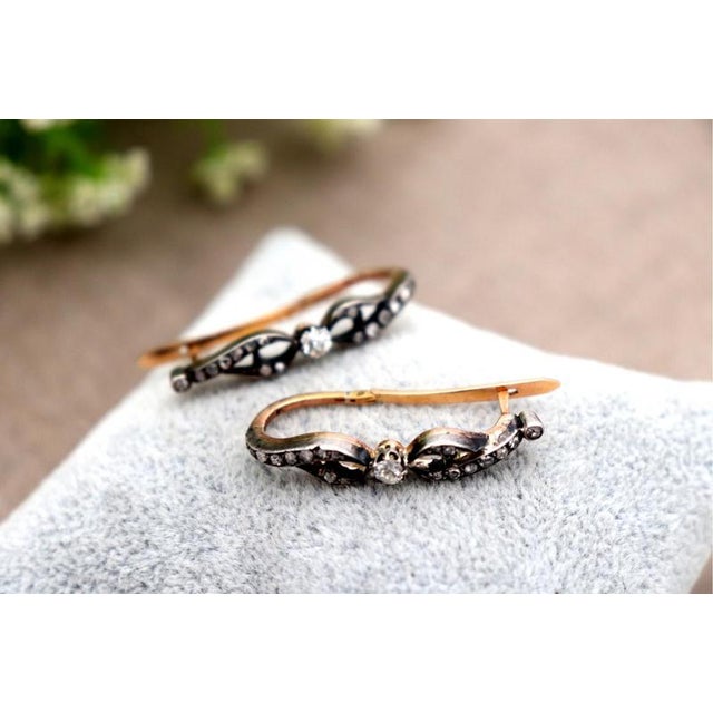 Gold Earrings with Diamond Stud, Set of 2 For Sale - Image 5 of 7
