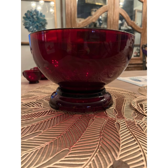 Mid-Century Modern Vintage Royal Red Punch Bowl With Cups and Pedestal- 11 Pieces For Sale - Image 3 of 13
