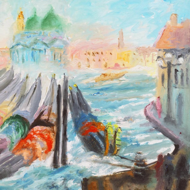 Textile 'The Lagoon and Santa Maria Della Salute, Venice', Large Futurist Oil, 1985 For Sale - Image 7 of 9