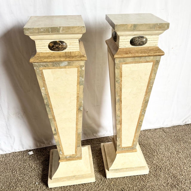 Postmodern Sculpted Tessellated Stone Pedestals - A Pair For Sale - Image 12 of 12