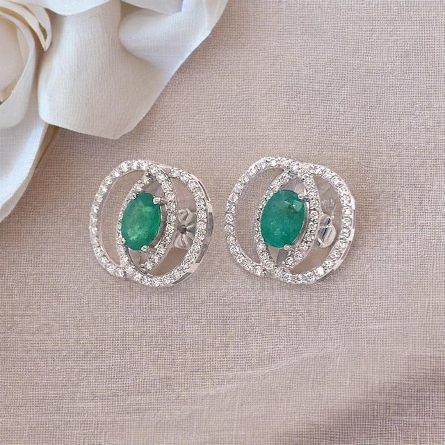 Diamond Emerald Earrings 14k White Gold 2.16 TCW Certified For Sale In New York - Image 6 of 15