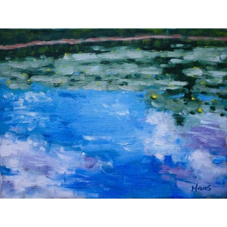 "Flowers in the Lily Pond with Clouds" Contemporary Impressionist Style Oil Painting For Sale