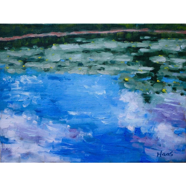 "Flowers in the Lily Pond with Clouds" Contemporary Impressionist Style Oil Painting For Sale