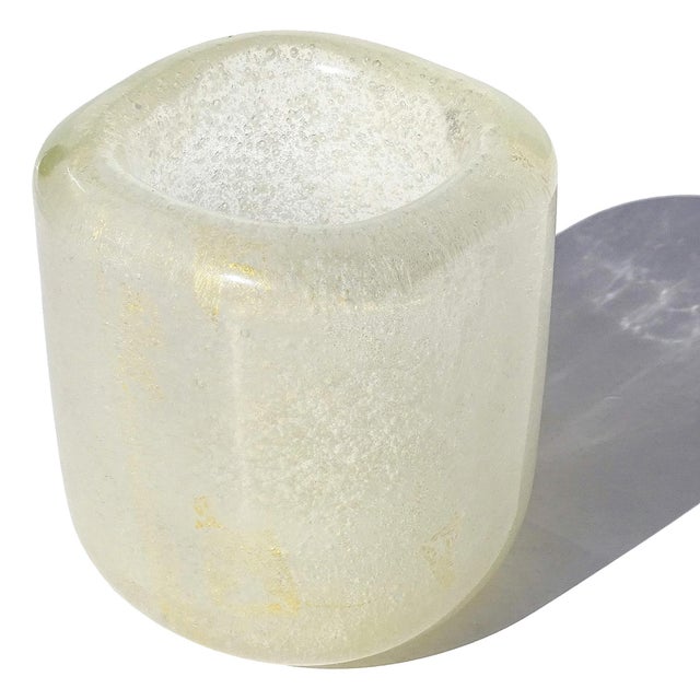 Murano Venini Carlo Scarpa Murano Sommerso Bollicine White Gold Flecks Italian Art Glass Antique Mini Vase For Sale - Image 4 of 11
