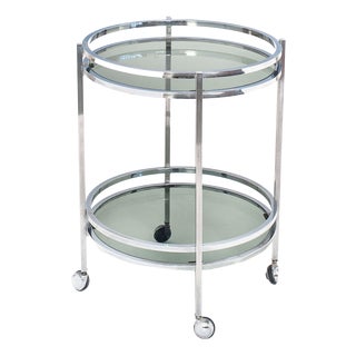 Vintage Side Table or Liquor Trolley in Chrome-Plated Iron and Glass, Spain, 1970s For Sale