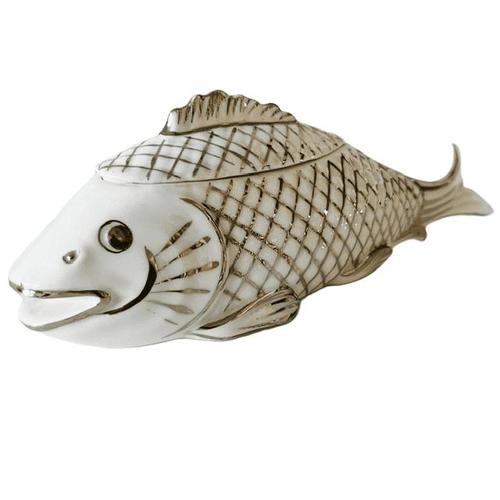 Antique Coiffe Limoges Fish Box White Porcelain with Silver French Terrine from circa 1891-1914. A beautiful and rare...