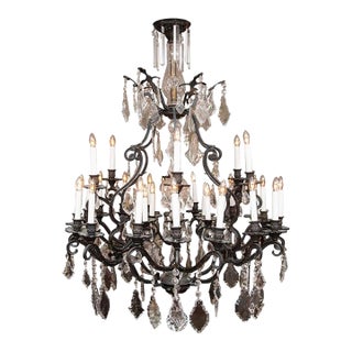 Large 30 Light Iron and Crystal Hanging Chandelier For Sale