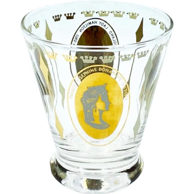 Vintage Mid-Century Cocktail Gold Royal Lady Portrait Cordial Shot Glasses- Set of 4 For Sale - Image 10 of 12