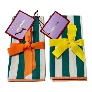 Brand New La DoubleJ Riviera Green Italian Linen Napkins, Set of 2, Made in Italy For Sale