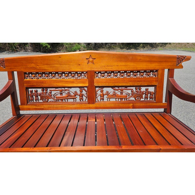 Late 20th Century Late 20th Century Hand Carved Folk Art Wood Bench For Sale - Image 5 of 11