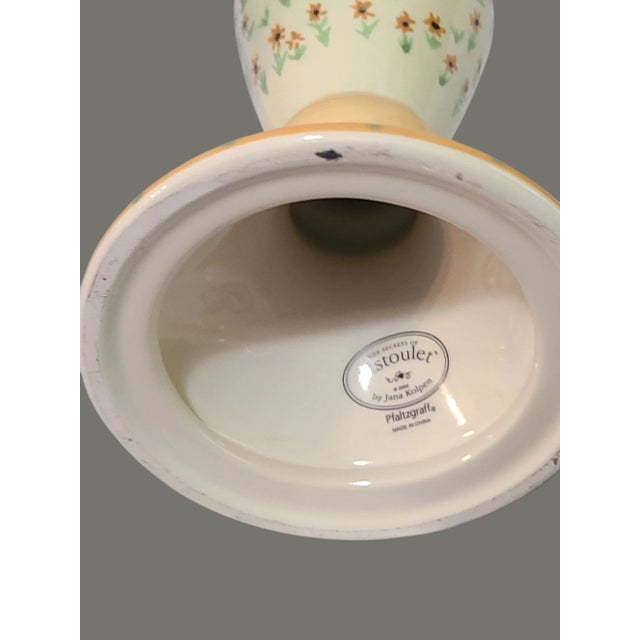 Pair of Vintage Pfaltzgraff Pistoulet Hand Painted Floral Colorful Ceramic Pistoulet Candle Sticks For Sale - Image 6 of 7