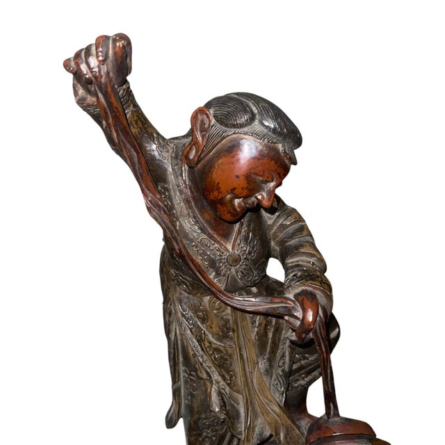 Chinese Early 20th C. Large Chinese Carved Hardwood Immortal Figure Standing on Toad For Sale - Image 3 of 6