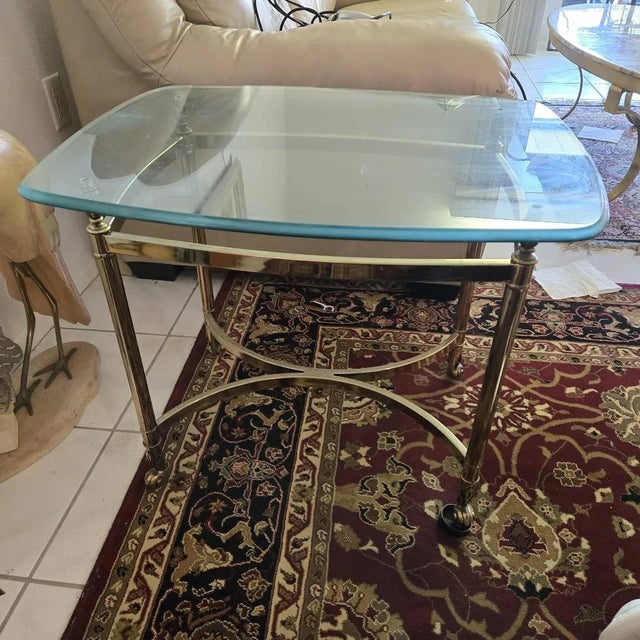 Labarge Vintage Brass/Gold Metal Glass Top End Table Hollywood Regency La Barge Style For Sale - Image 4 of 9