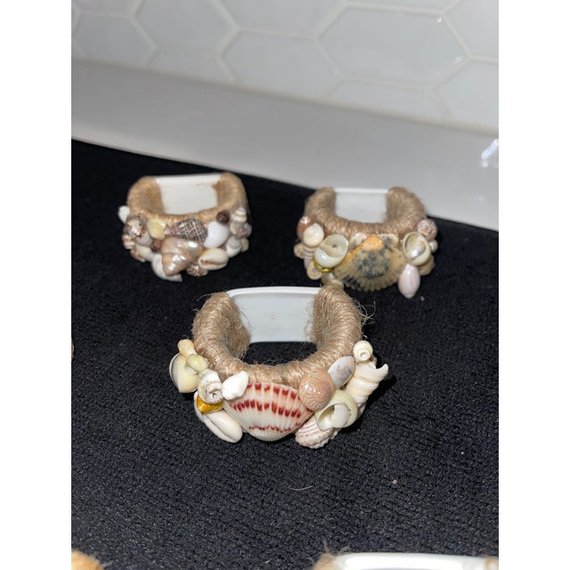 Coffee 1990s Nautical Napkin Rings With Real Seashells Adorning the Ring - Set of 12 For Sale - Image 8 of 12