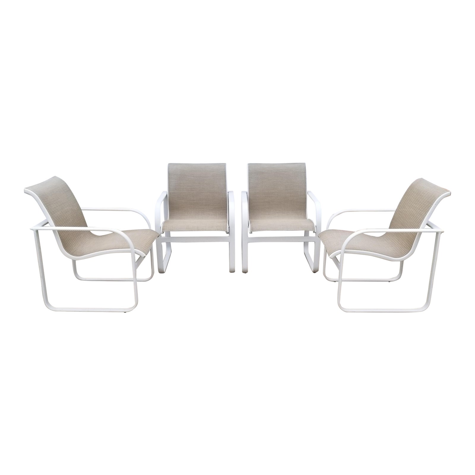 1980's Brown Jordan Quantum Arm Dining Chairs W/ Beige Mesh Set of 4 Chairish