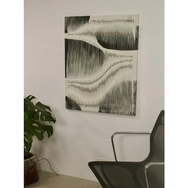 Charcoal and White Textured Board with Pleated Wave Effect For Sale - Image 9 of 13